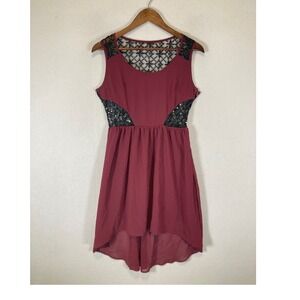 Dark Romance Alexandra Collection Women LG Burgundy Sequin Lace High Low Dress